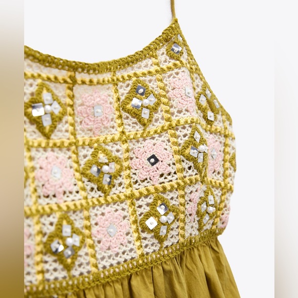 KHAKI BEADED MIDI CROCHET DRESS - Picture 7 of 8